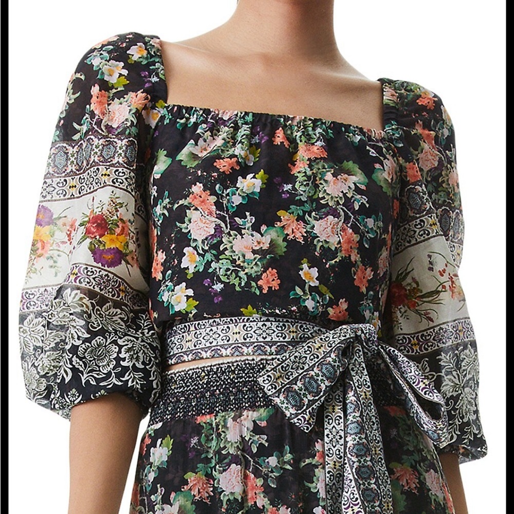 Alice & Olivia Clarabelle Tie Hem cotton and silk blouse